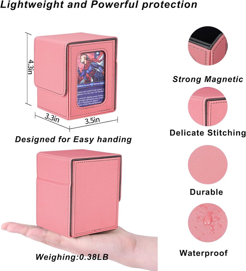 AFIING MTG Deck Box for Commander Display,Card Deck Box Fits 100 Double Sleeved Cards, Magic Commander TCG Card Storage Box with 2 Dividers,Drawstring Bag and 1 Toploader(Pink/grey) - Image 5